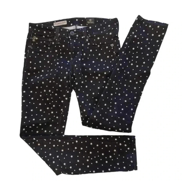AG Star Printed Super  Skinny Legging Ankle Jeans Black White Stars Size 24R - Picture 4 of 13